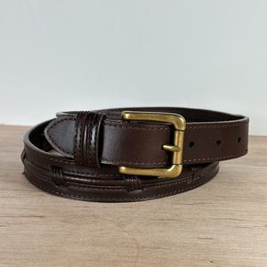 Men's Brown Genuine Leather Waist Belt Size 36 Braided Details Brass Buckle